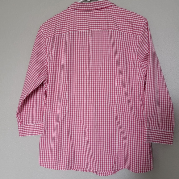L.L.Bean Wrinkle Resist Button Up Women's Checked Pink and White Blouse Large - Picture 5 of 6